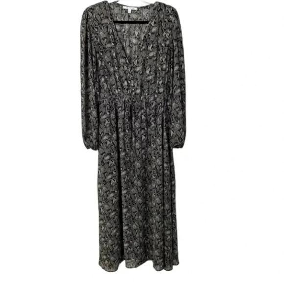 Senlis Women's Long Sleeve V-Neck Black & White Paisley Maxi Dress Size L GUC - Picture 1 of 14